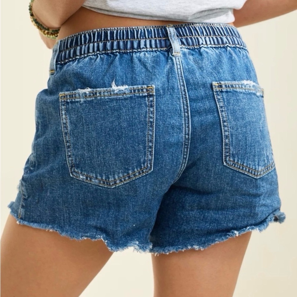 aerie Dark Blue Distressed Denim Jean Shorts - Picture 2 of 12